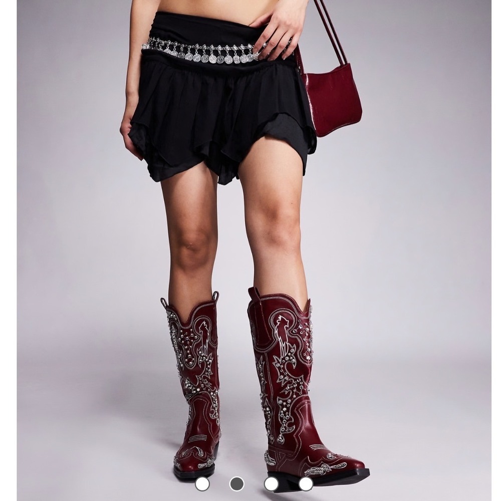 NWT Azalea Wang Maisie Western Boot Womens Red Rhinestone Embellished Size 7.5